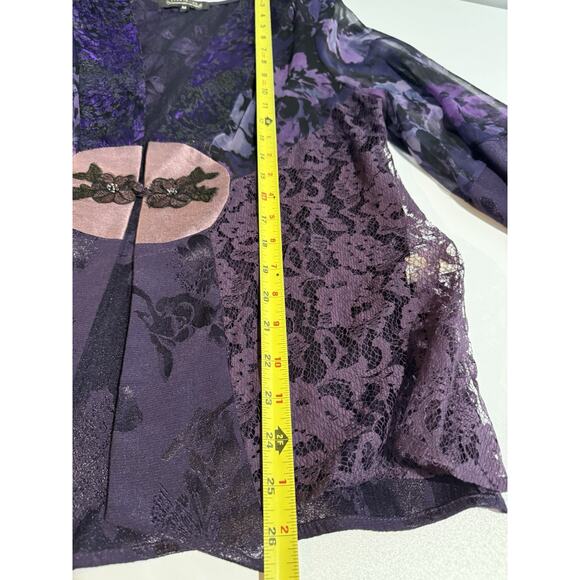 Studio VK Top Sz M Silk Blend Burnout Lace Kimono Whimsigoth Purple Artsy Asian - Picture 9 of 12